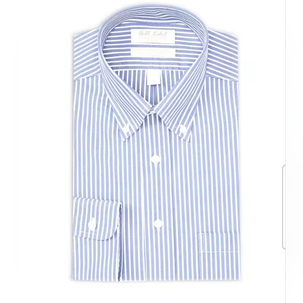Gold Label Mens BlueStriped Dress Shirt